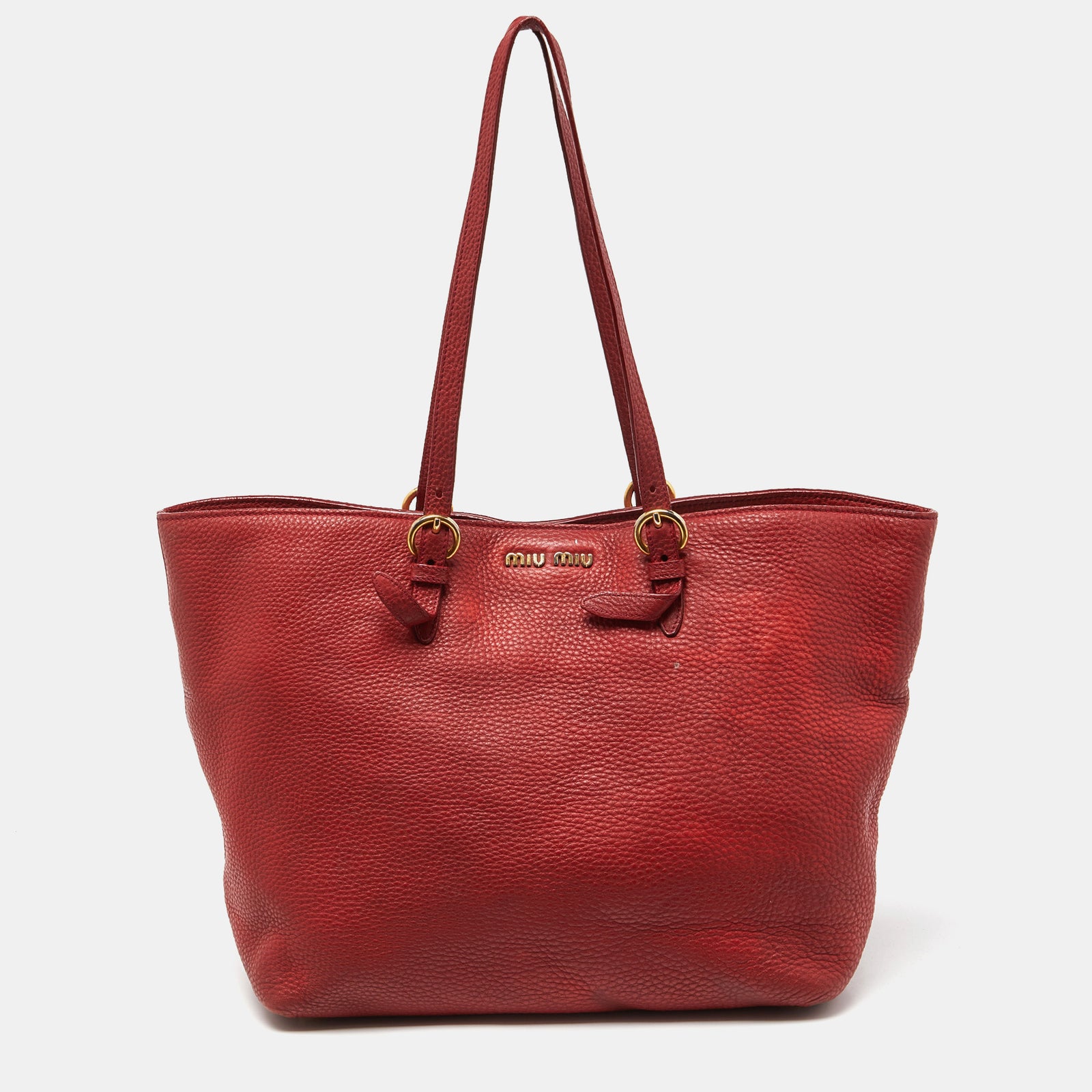 Miu Miu Red Leather Shopper Tote