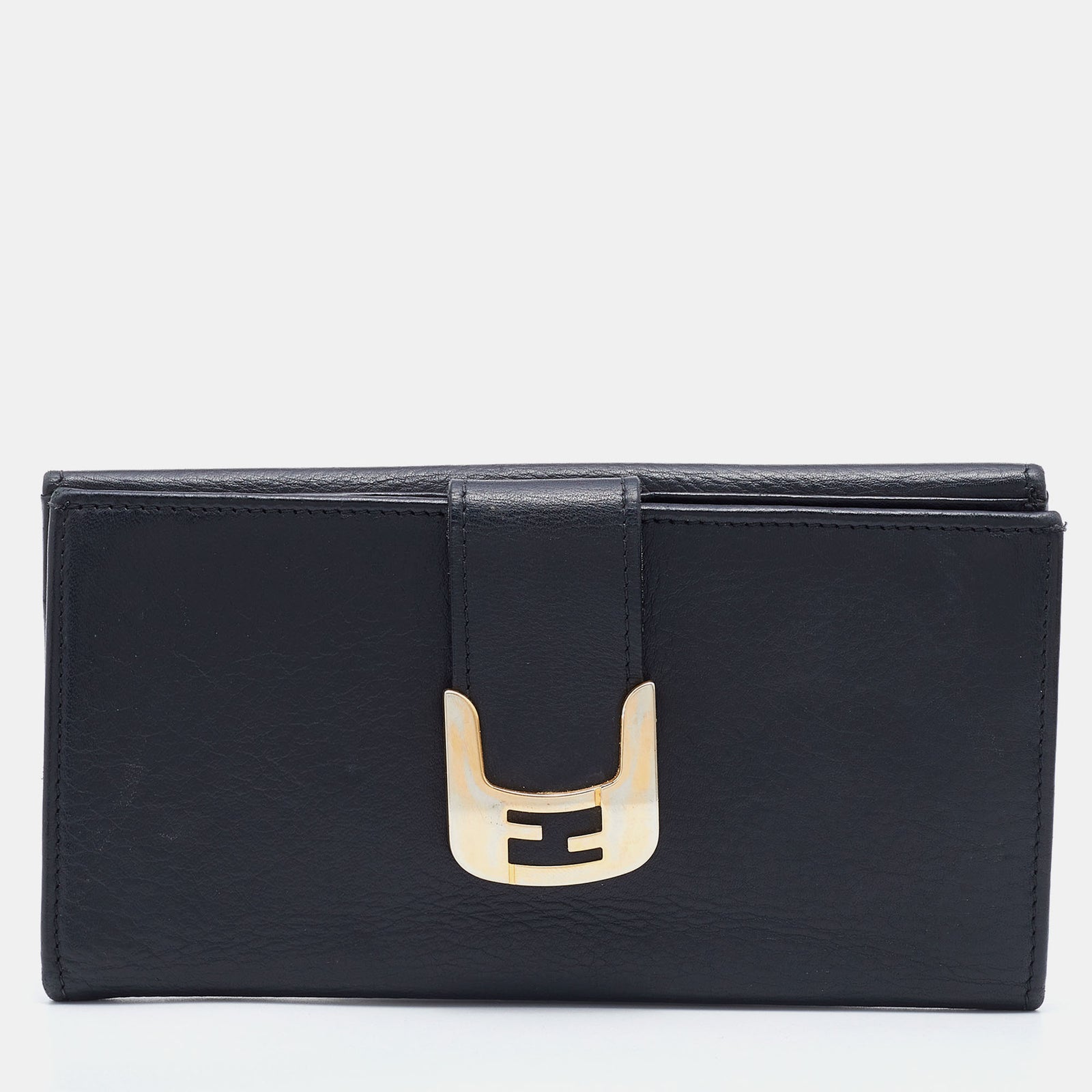 Fendi Black Leather Flap Continental Wallet