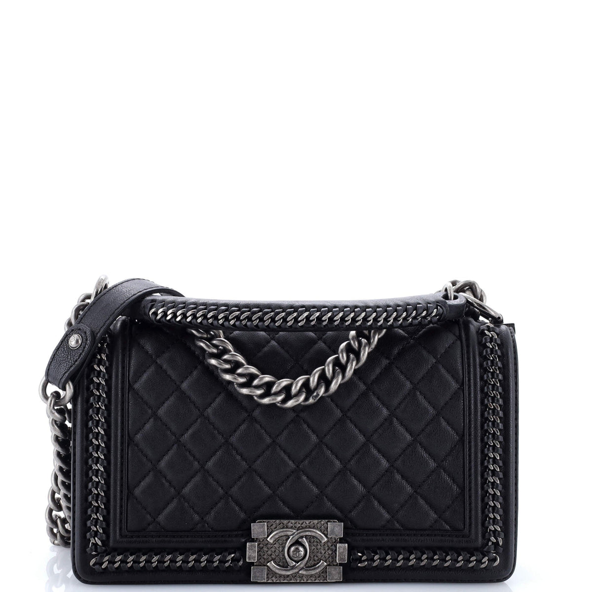Chanel CHANEL Chain Handle Boy Flap Bag Quilted Calfskin Old Medium