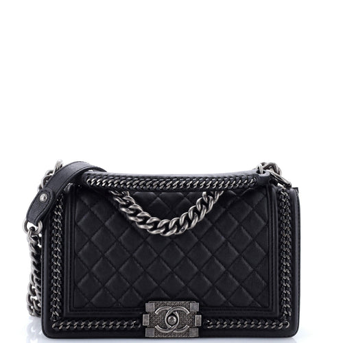 CHANEL Chain Handle Boy Flap Bag Quilted Calfskin Old Medium