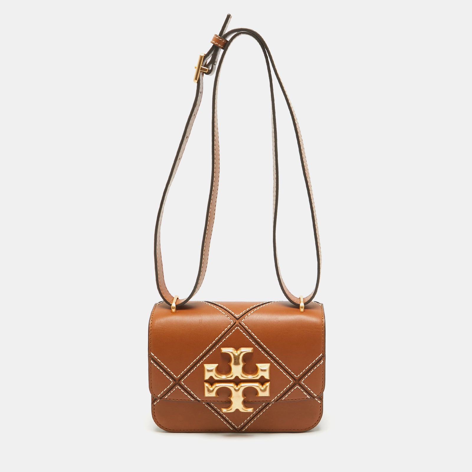 Tory Burch Brown Leather Diamond Eleanor Shoulder Bag