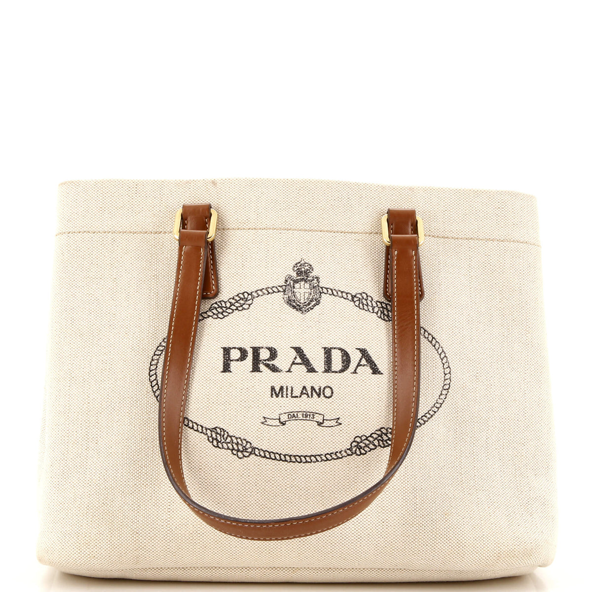 Prada PRADA Logo Open Tote Canvas with Leather Large
