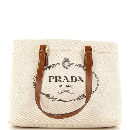 PRADA Logo Open Tote Canvas with Leather Large