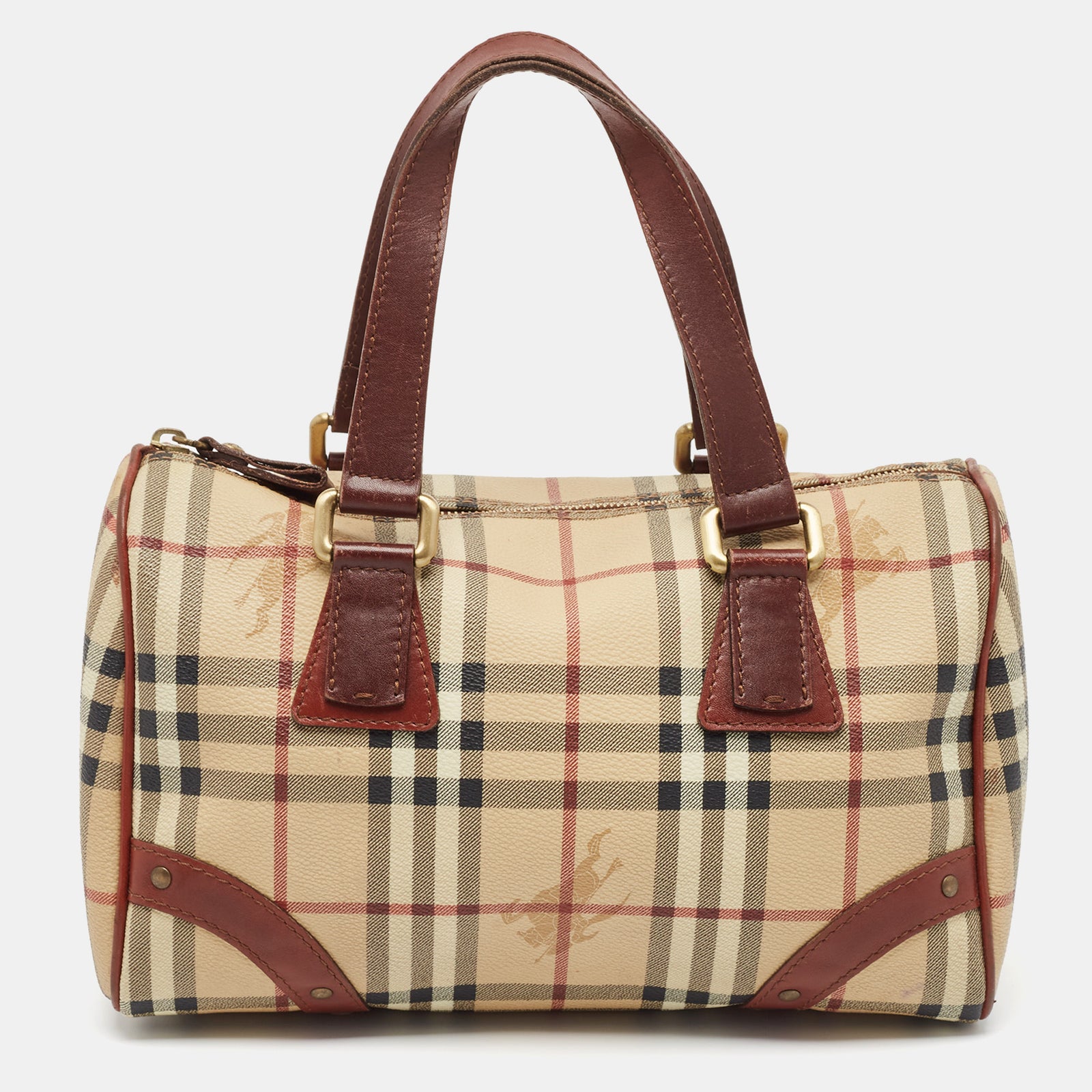 Burberry Brown/Beige Haymarket Coated Canvas and Leather Chester Bowler Bag