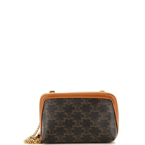 CELINE Zip Around Chain Clutch Triomphe Coated Canvas