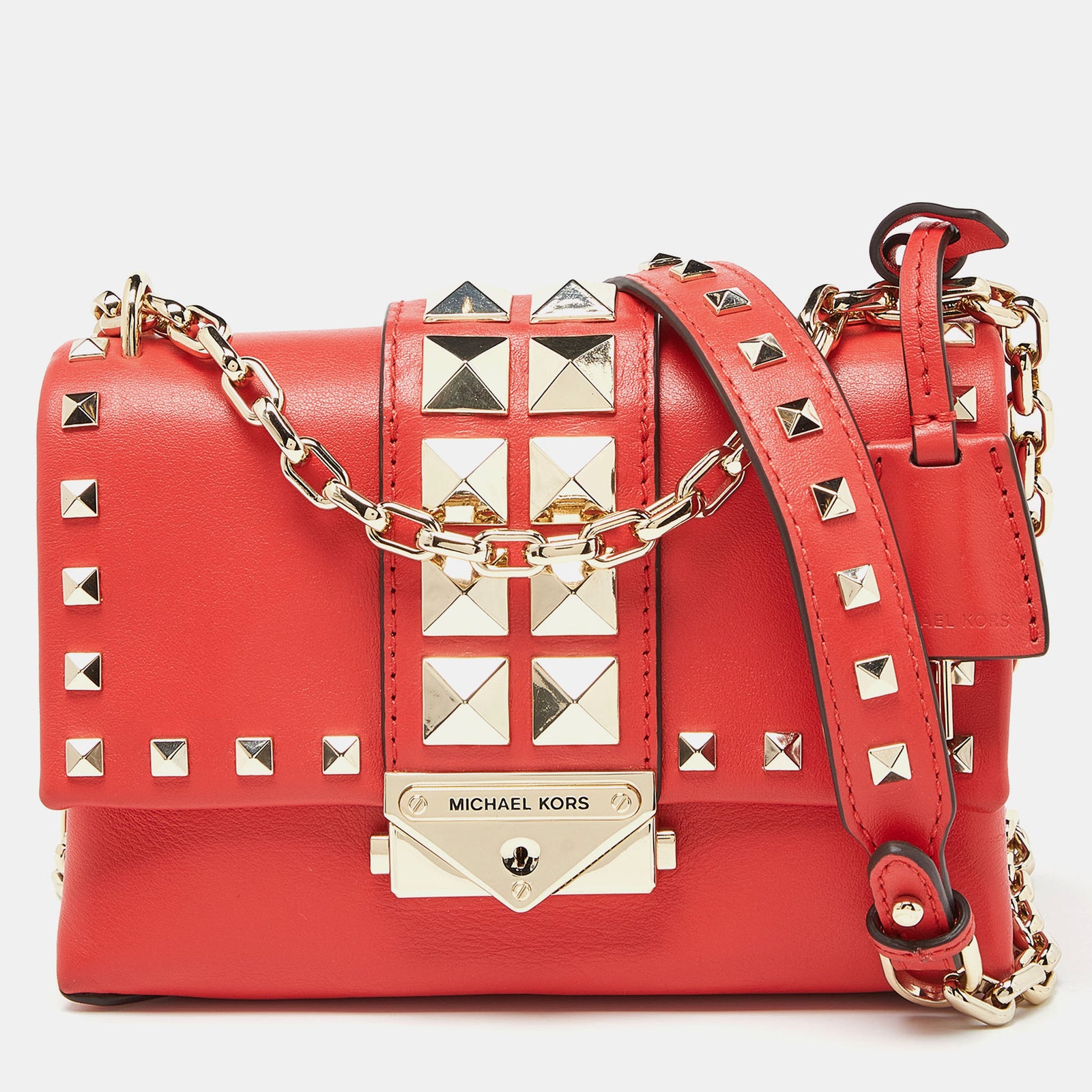 Michael Kors Red Studded Leather Mini Cece Crossbody Bag