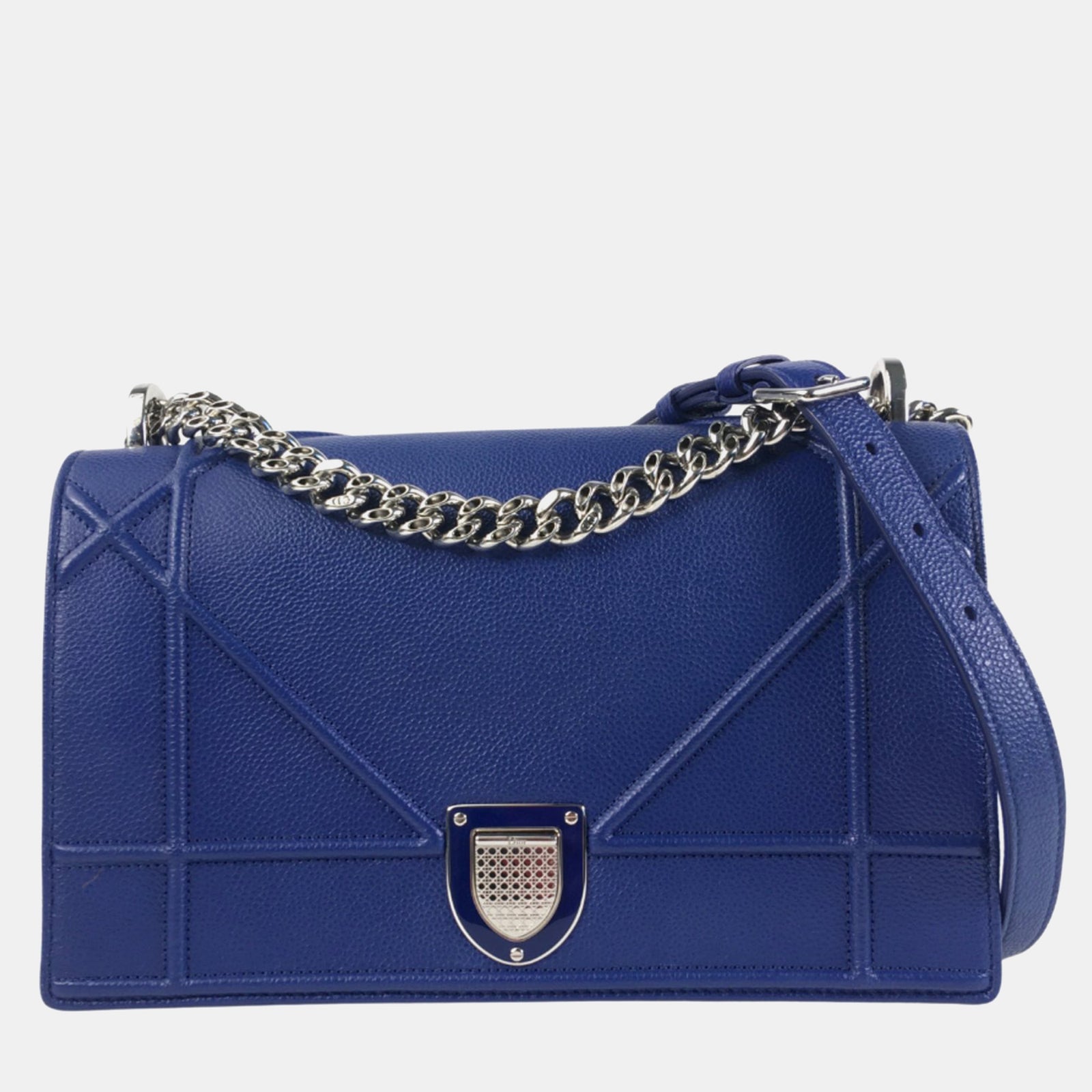 Dior Mittelgroße Diorama-Schultertasche aus gekrispeltem Leder in Blau