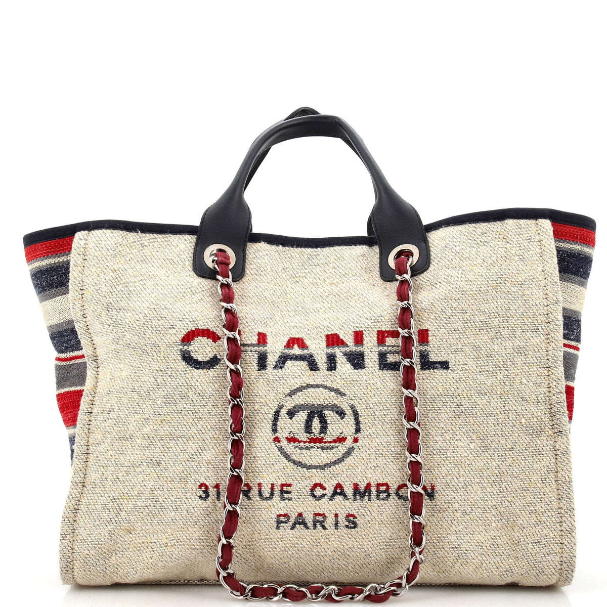 Chanel CHANEL Deauville Tote Canvas with Striped Detail Medium