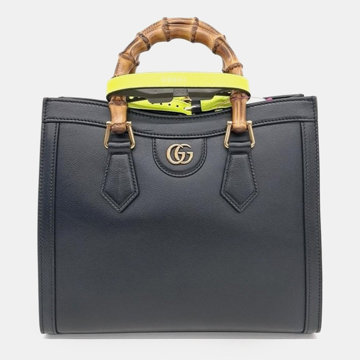 Gucci Black Leather Diana Bamboo Small Tote Bag