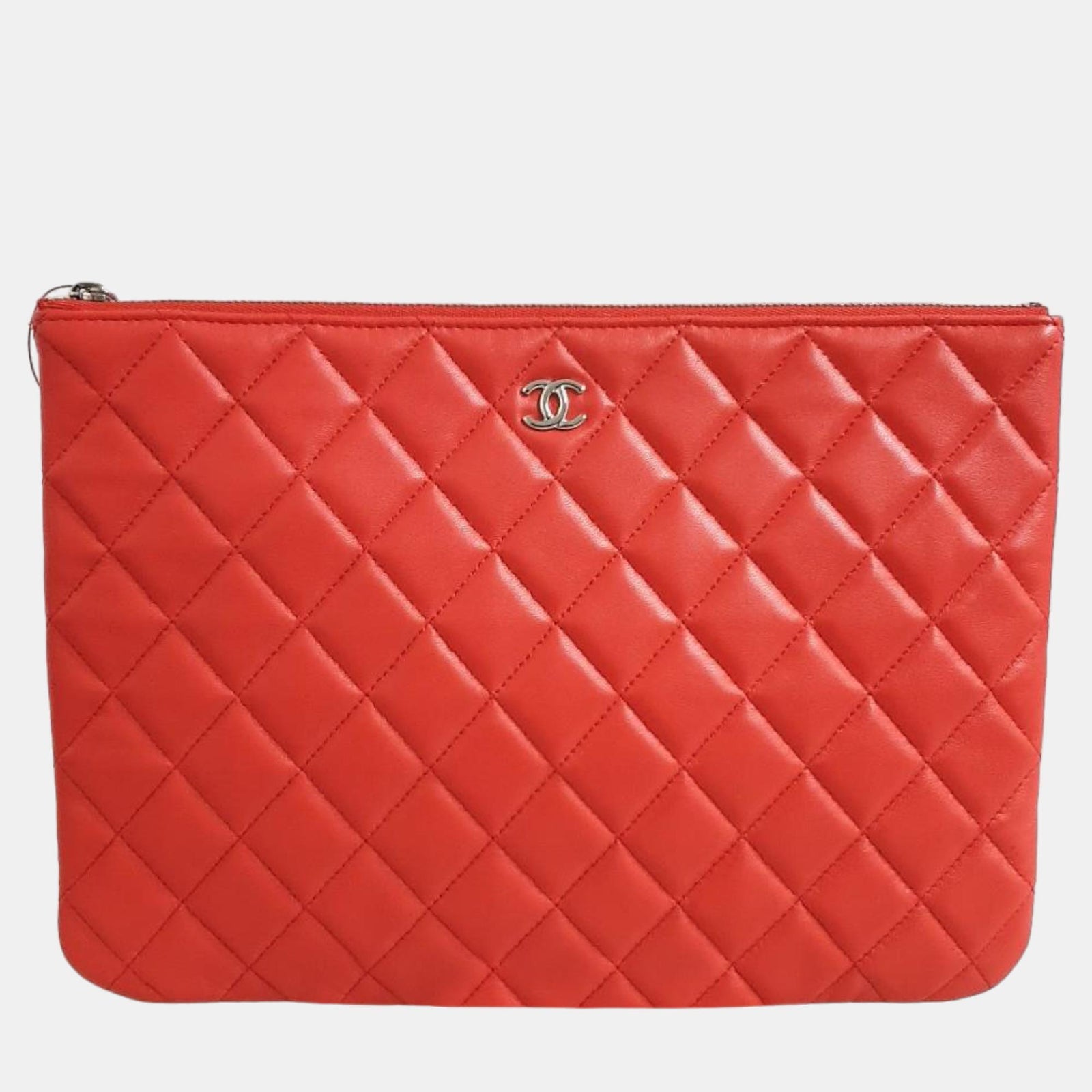 Chanel Red Lambskin Medium Clutch