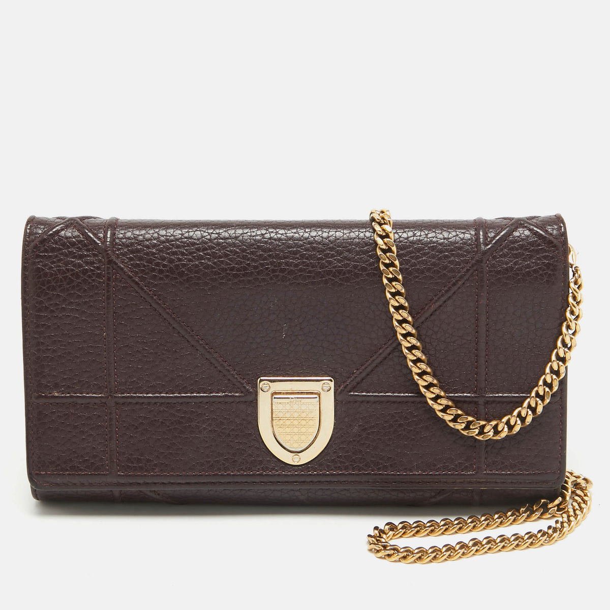 Dior Burgundy Leather Diorama Wallet on Chain
