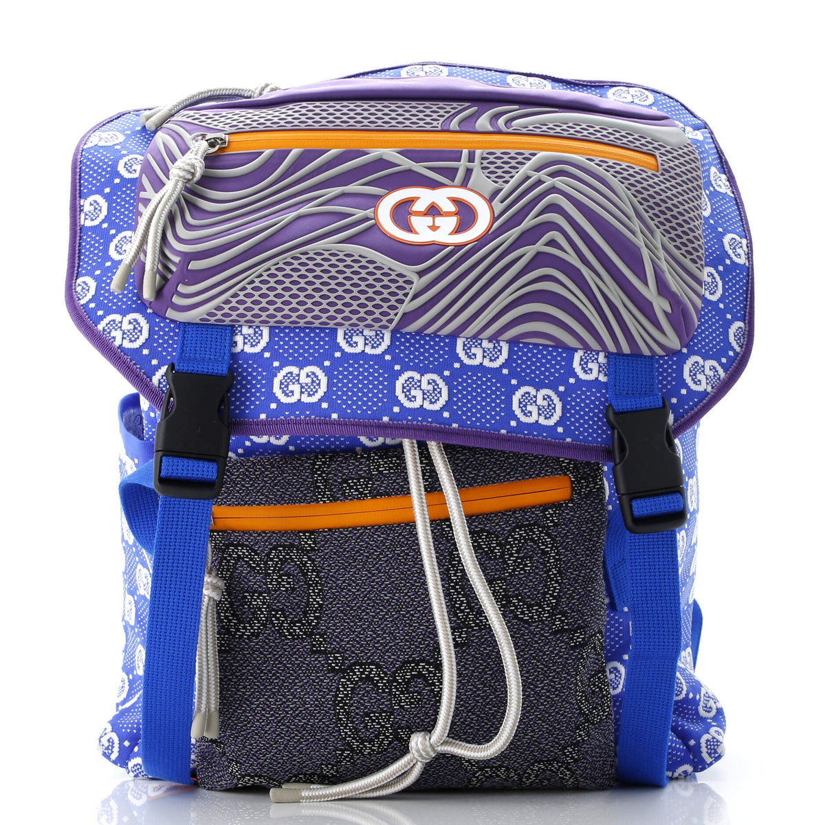 Gucci GUCCI Panelled Double Buckle Backpack GG Jacquard Nylon and Rubber Large