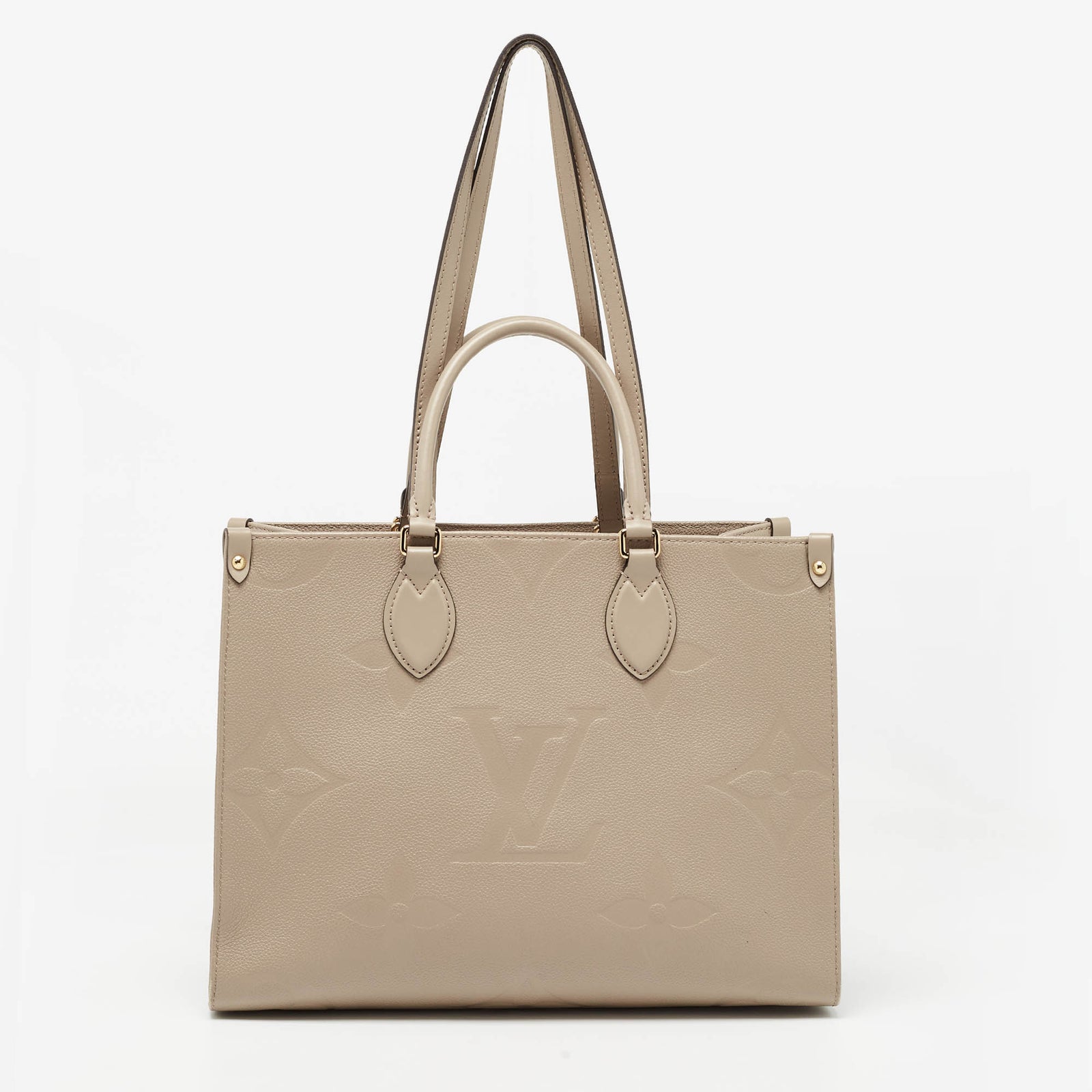 Louis Vuitton Riesige Onthego MM-Tasche aus Empriente-Leder mit Monogramm in Beige