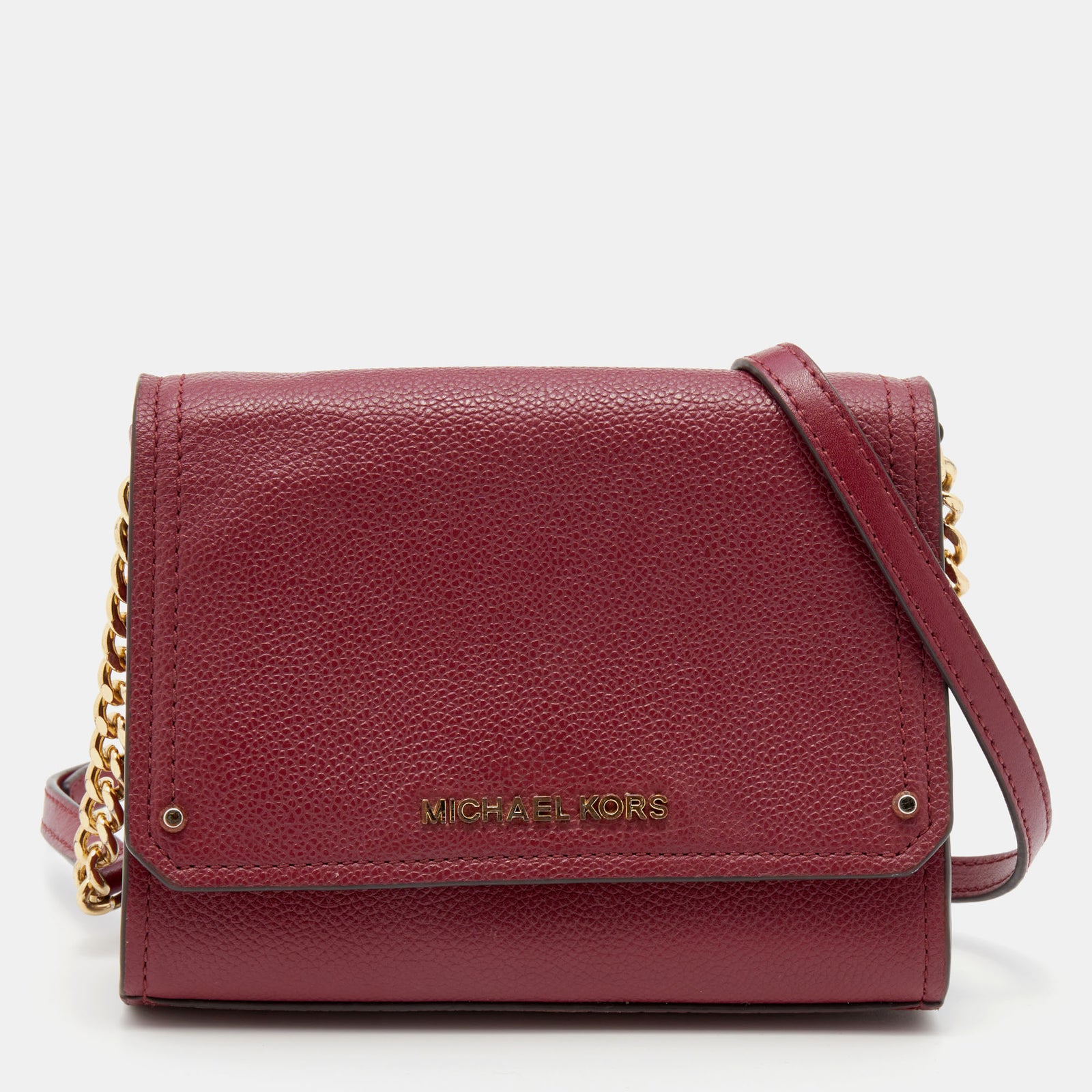 Michael Kors Burgundy Leather Jet Set Flap Crossbody Bag