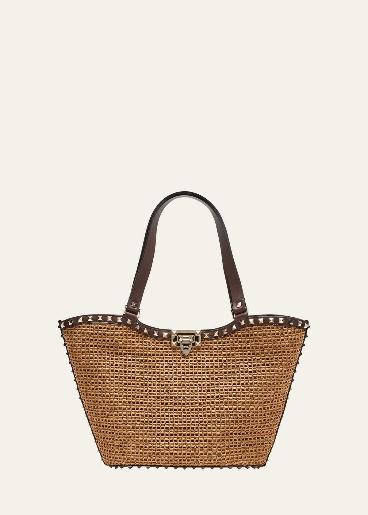 Valentino Rockstuds Small Raffia Garden Tote Bag