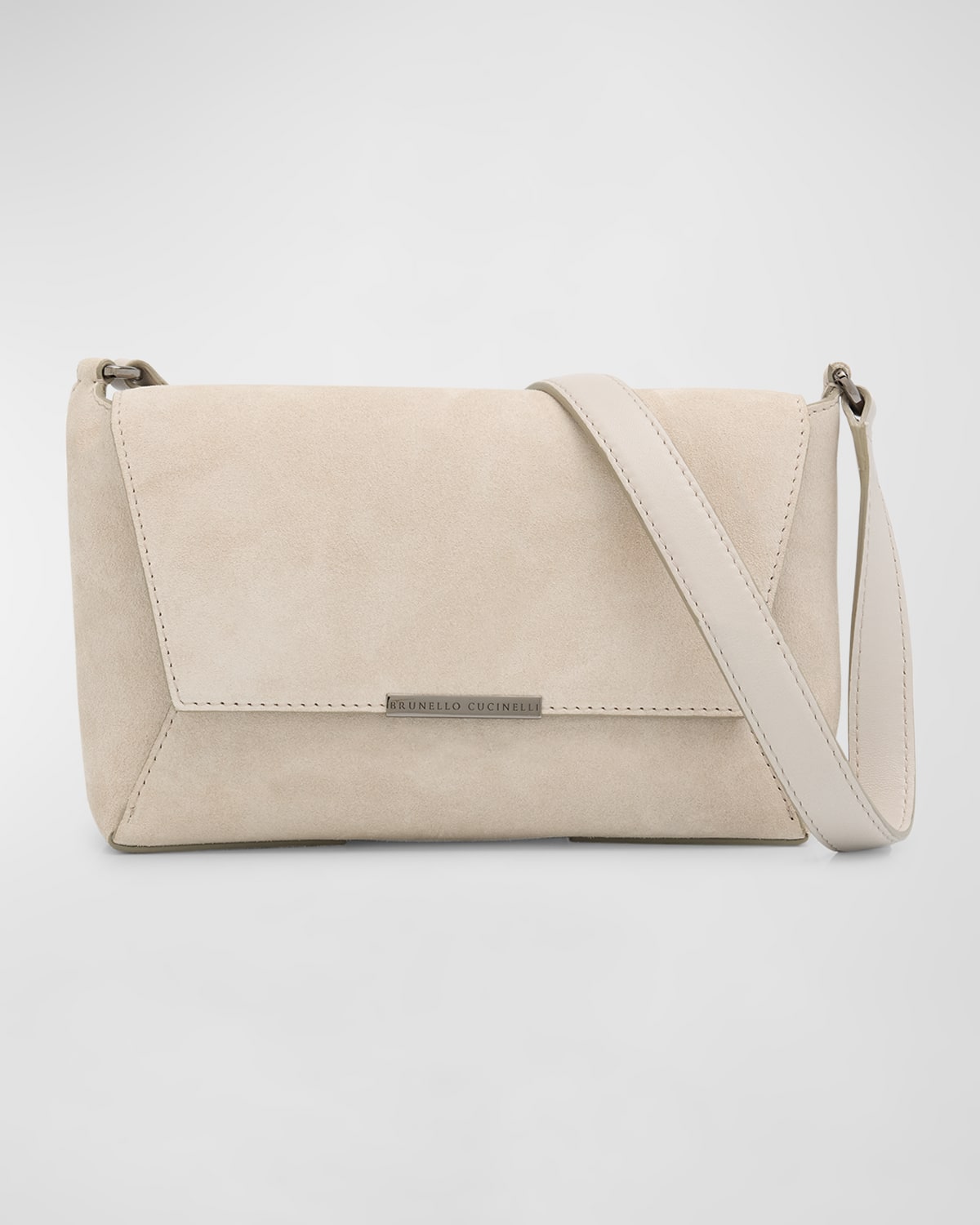 Brunello Cucinelli Geo Flap Suede Crossbody Bag