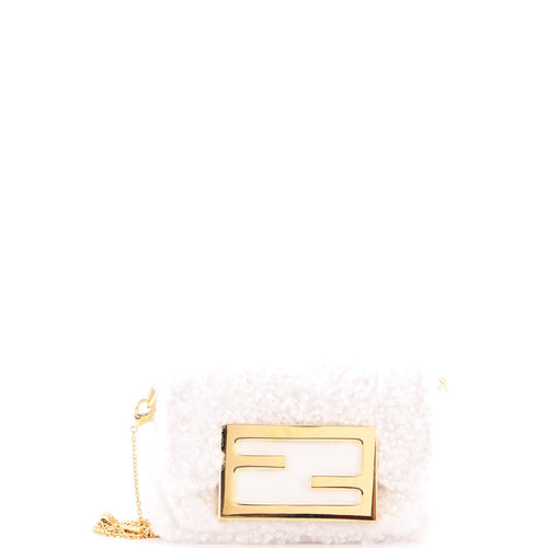 FENDI Chain Baguette Charm Bag Shearling Nano