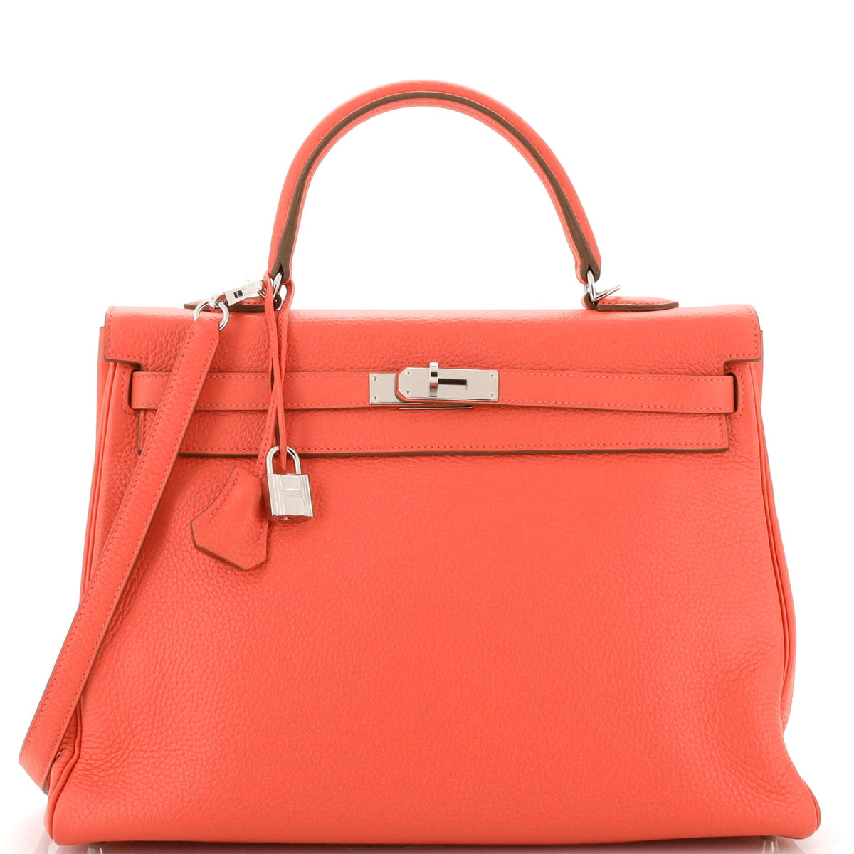 Hermès Kelly Handbag Rouge Pivoine Clemence with Palladium Hardware 35