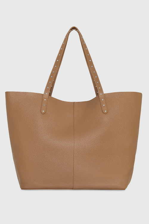 Soft Studded Tote Bag In Saddle