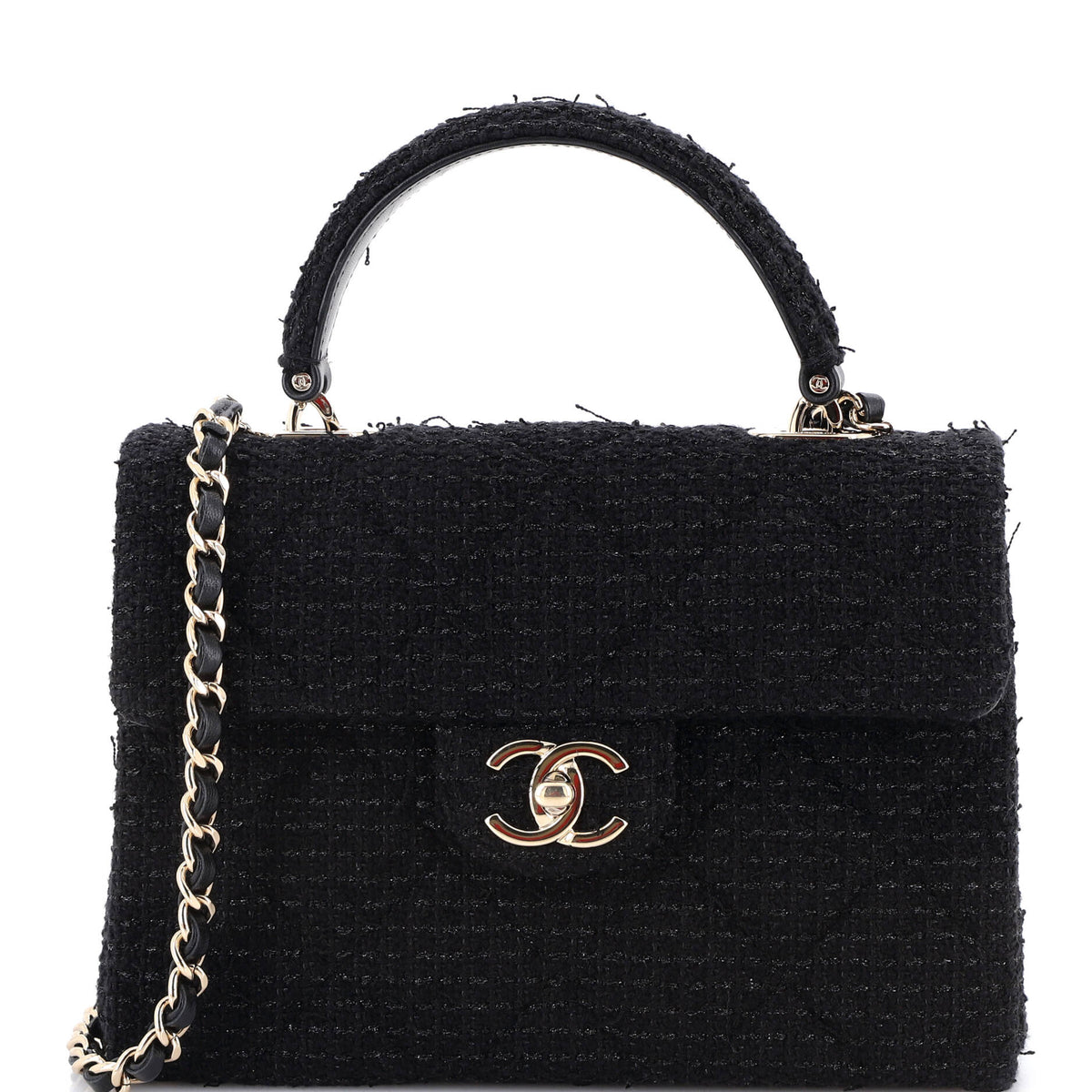 Chanel CHANEL CC Top Handle Box Bag Quilted Tweed Medium