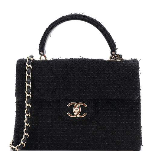 CHANEL CC Top Handle Box Bag Quilted Tweed Medium