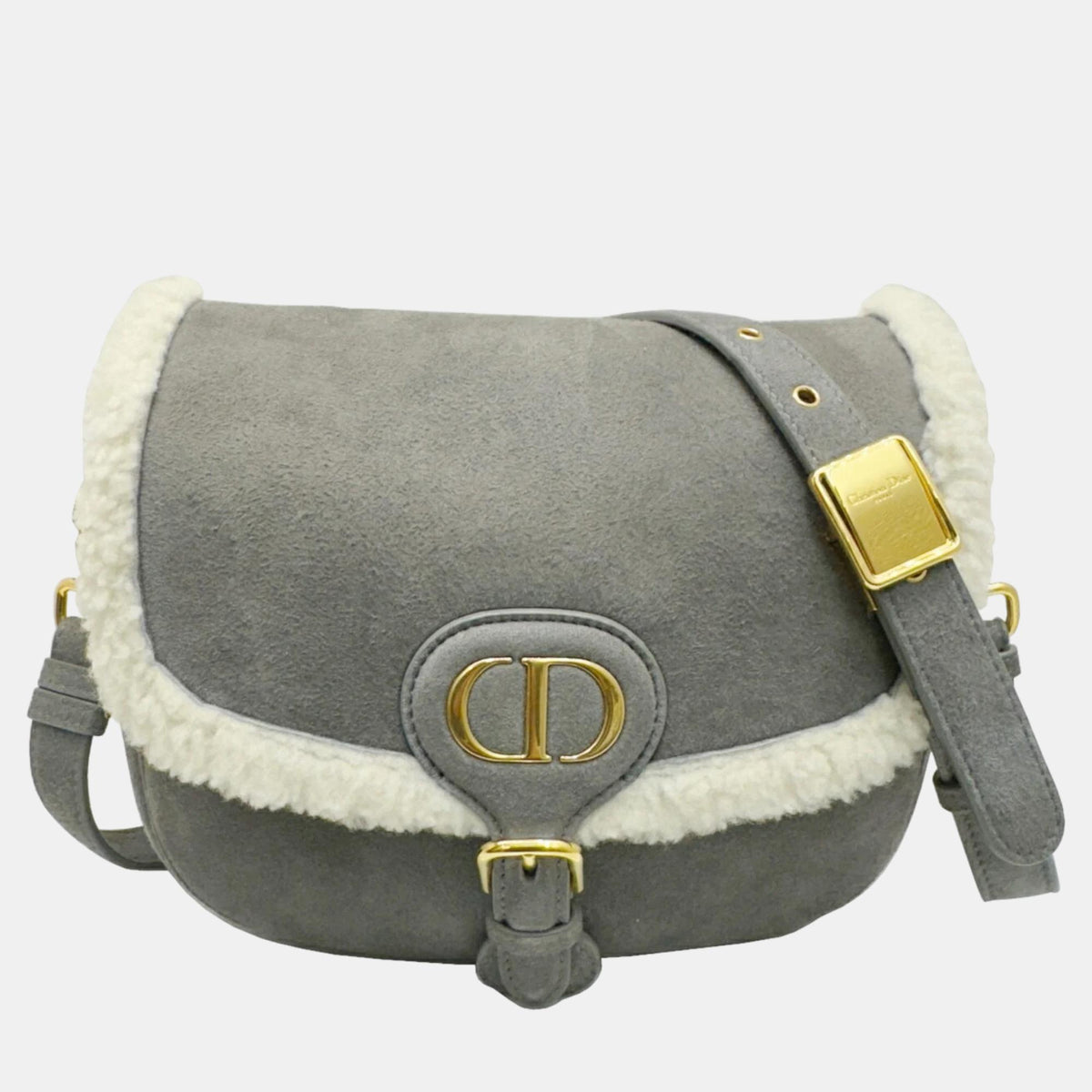 Dior Christian Grey/White Suede/Shearling Small Bobby Bag