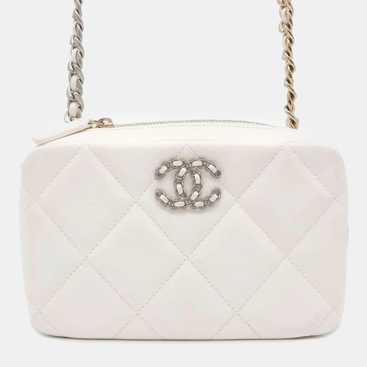 Chanel White Caviar Quilted Camera Bag