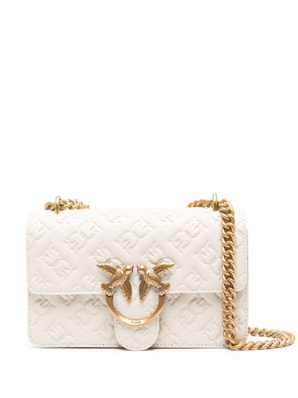 Pinko Women's Off-White Leather Logo Shoulder Bag in Bianco/Gold | Size UNI | 100074 Color A1YBZ14Q