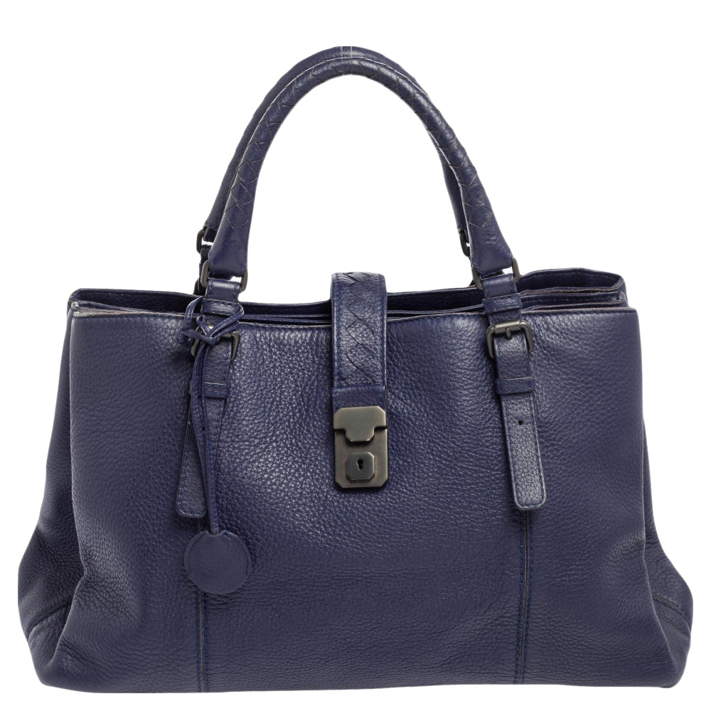 Bottega Veneta Blue Cervo Leather Medium Roma Tote