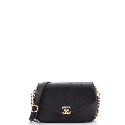 CHANEL Two Tone Envelope Flap Bag Quilted Calfskin Small