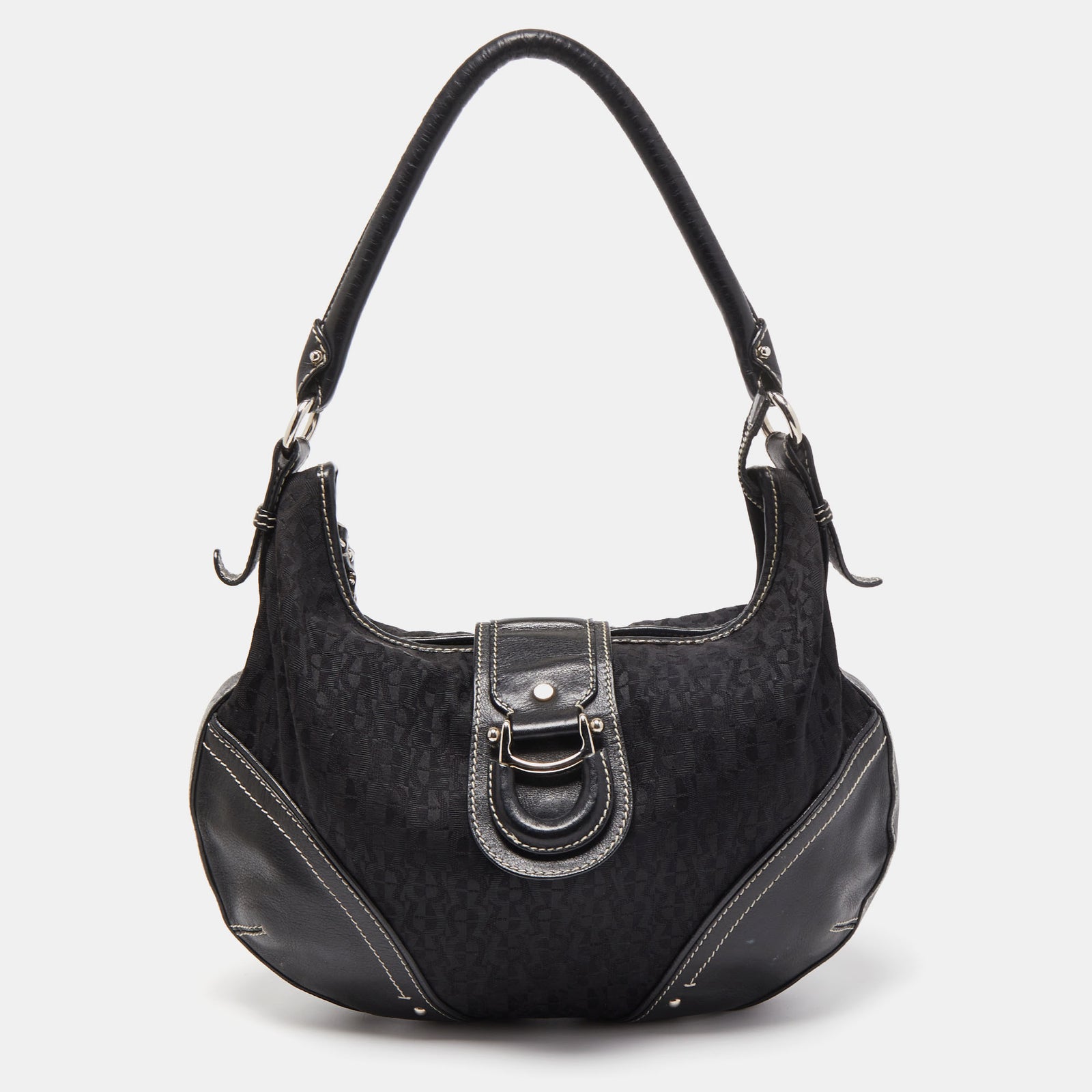 Aigner Black Signature Canvas and Leather Zip Hobo