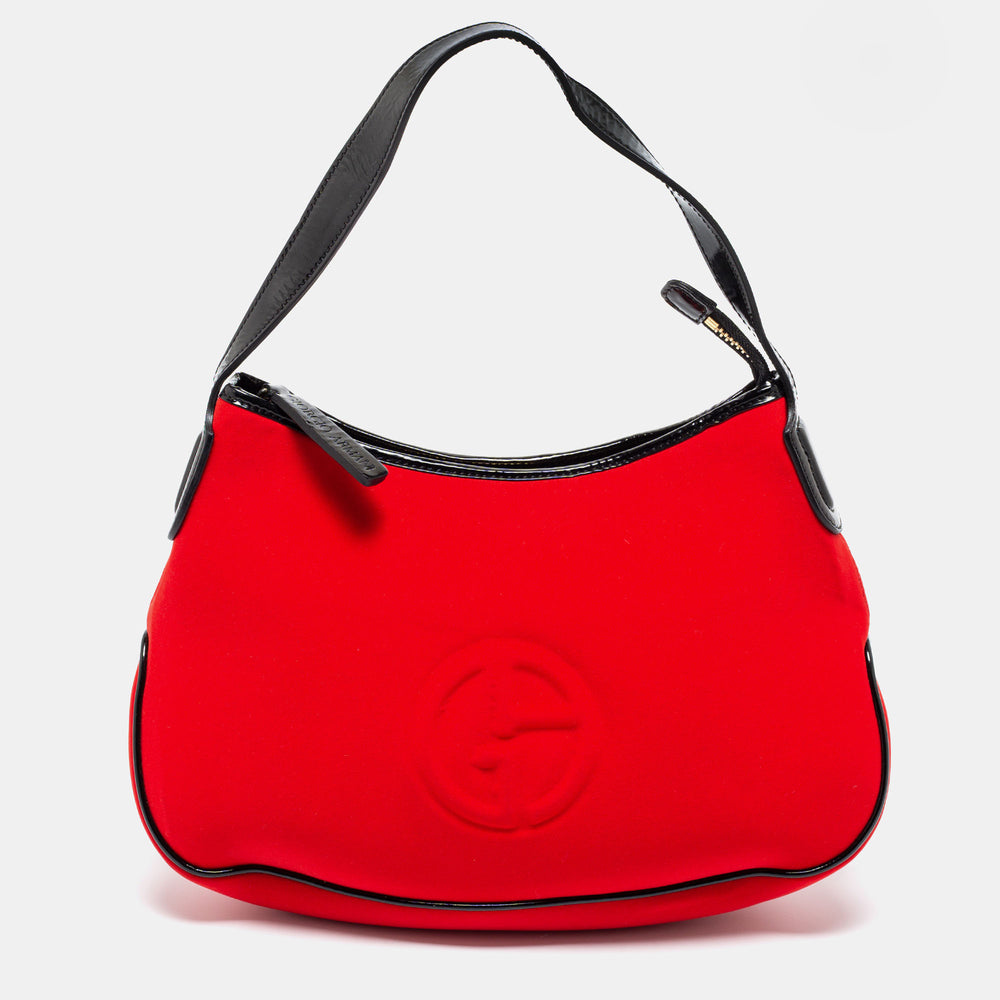 Sac Hobo en néoprène rouge et cuir verni