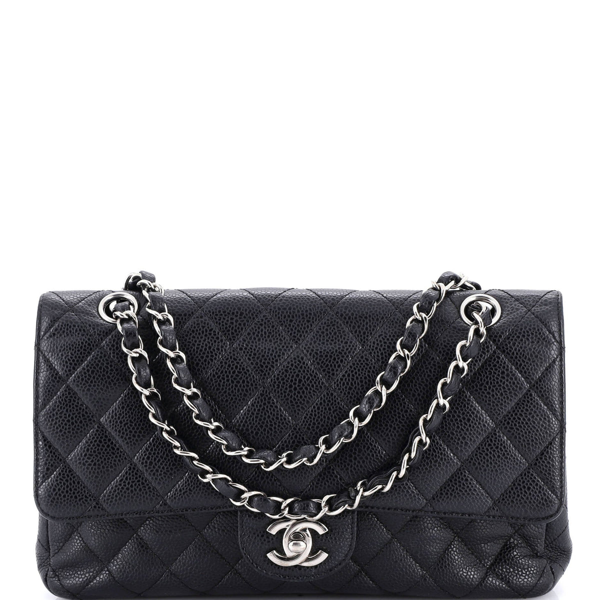 Chanel CHANEL Vintage Classic Double Flap Bag Quilted Caviar Medium
