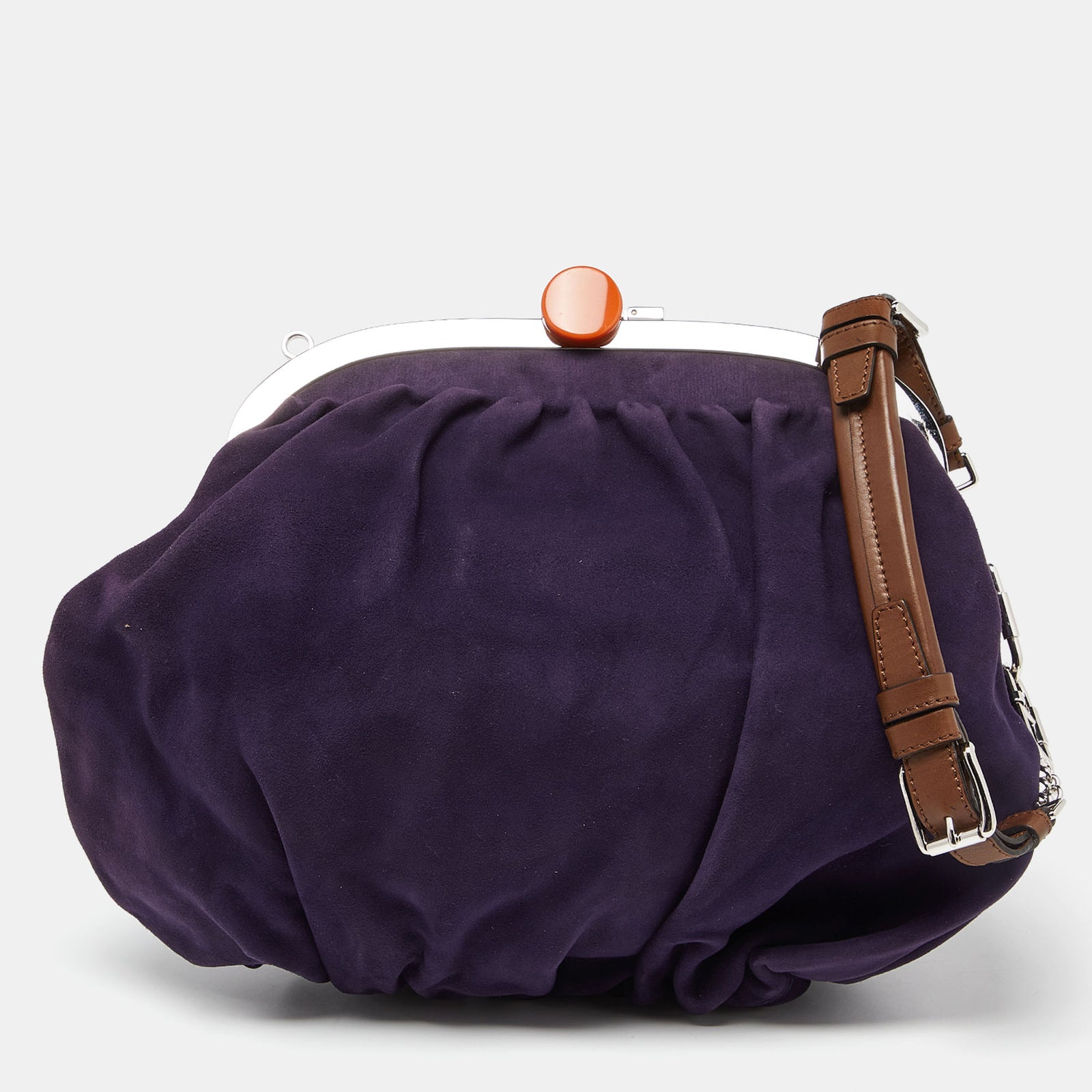 Marni Purple Suede and Leather Frame Shoulder Bag