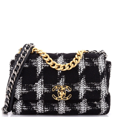 CHANEL 19 Flap Bag Quilted Houndstooth Tweed and Ribbon Medium
