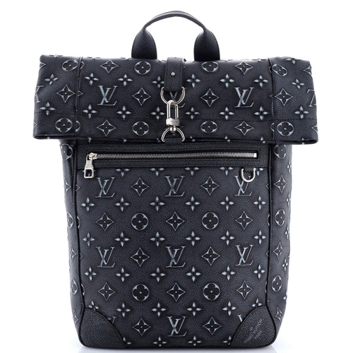 Roll Top Backpack Faded Monogram Debossed Leather