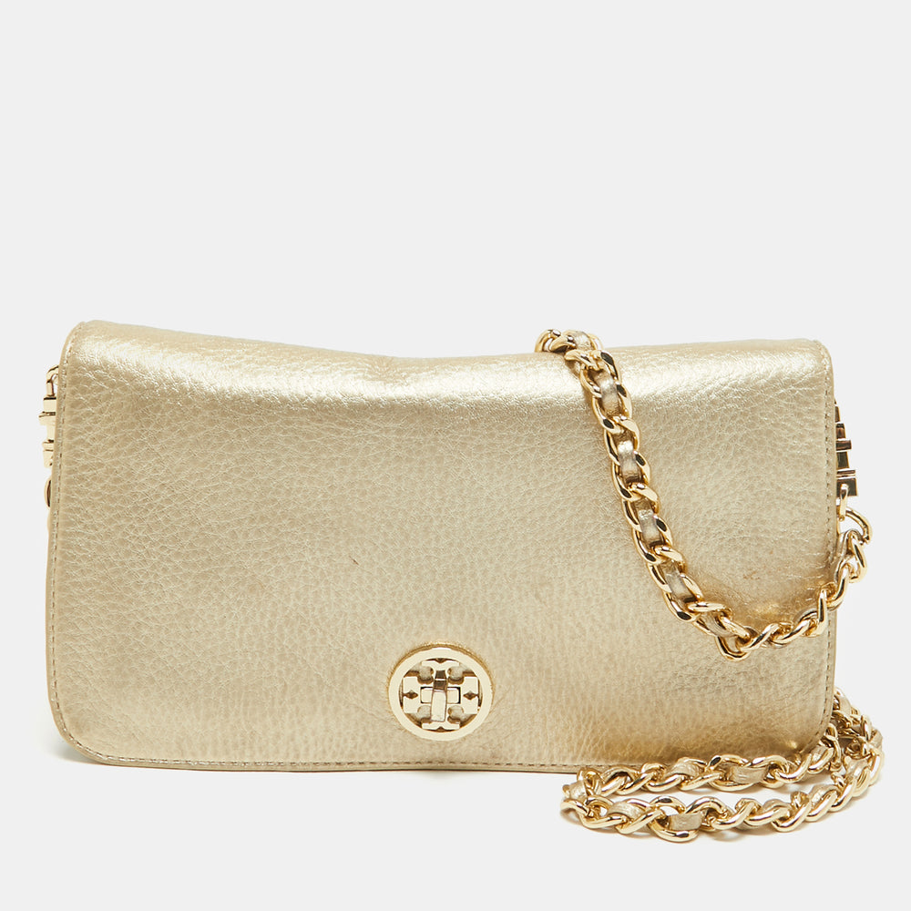 Gold Leather Adalyn Chain Clutch