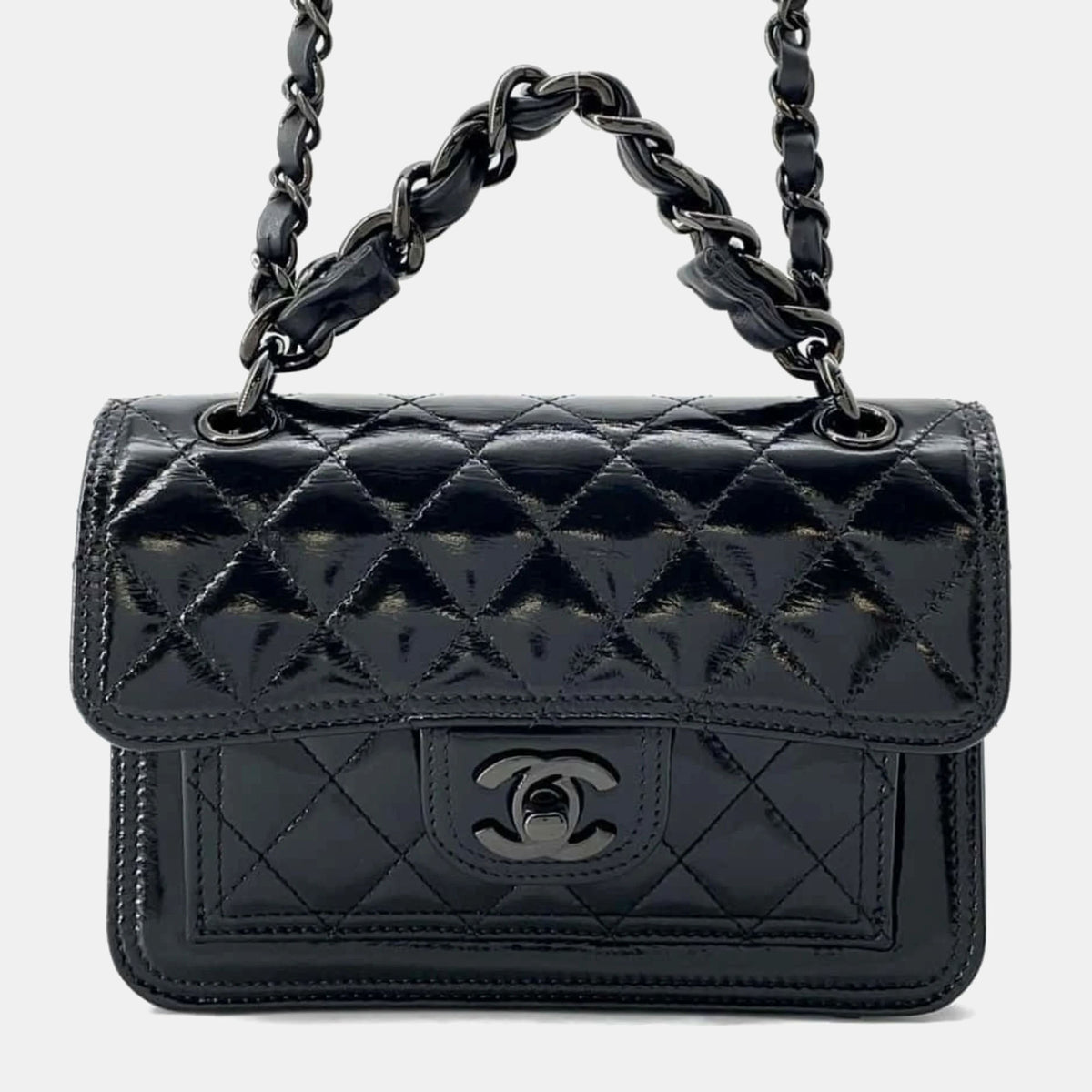 Chanel Black Patent Leather So Black Flap Bag