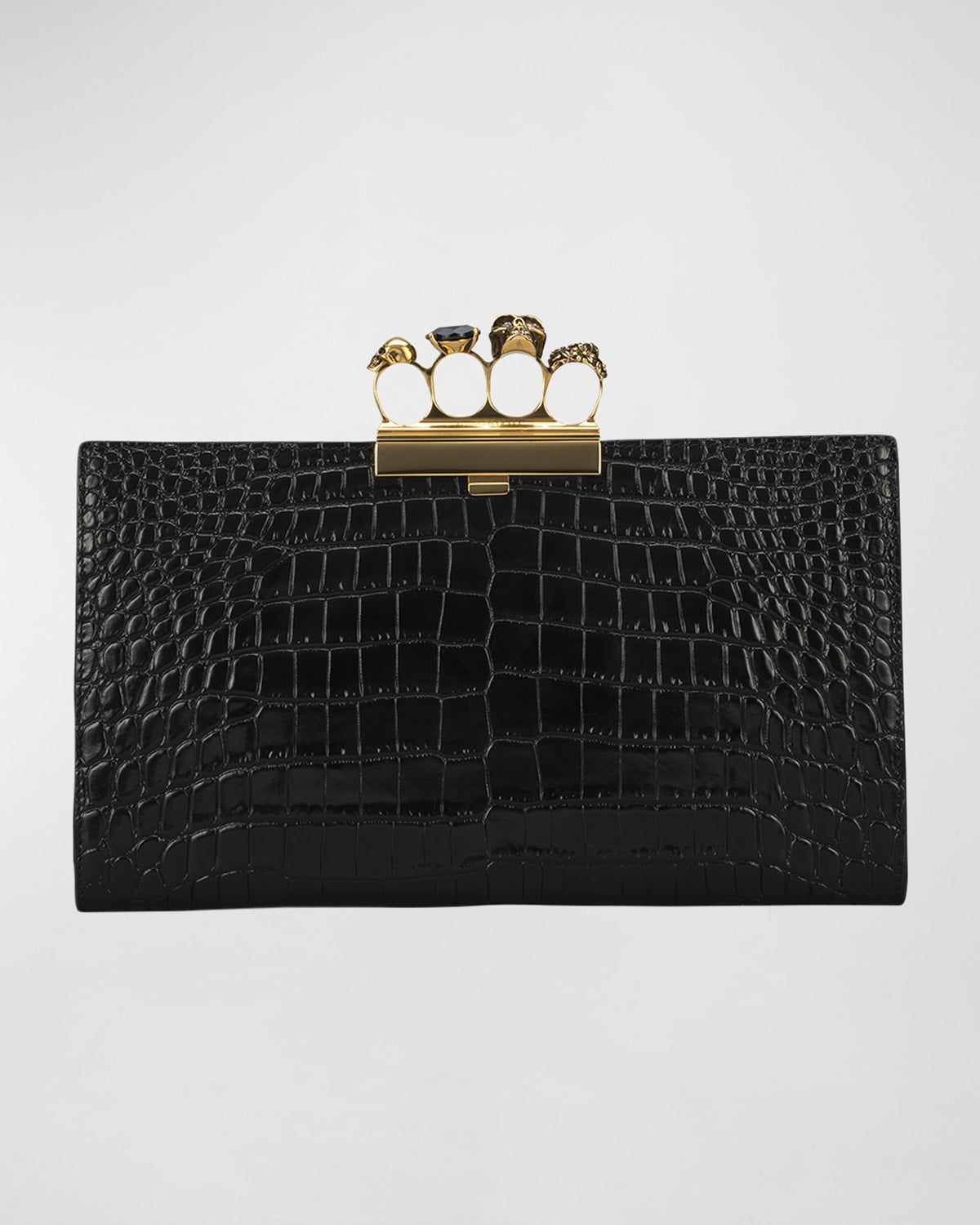 Alexander Mcqueen Four-Ring Stamped Crocodile Clutch Bag