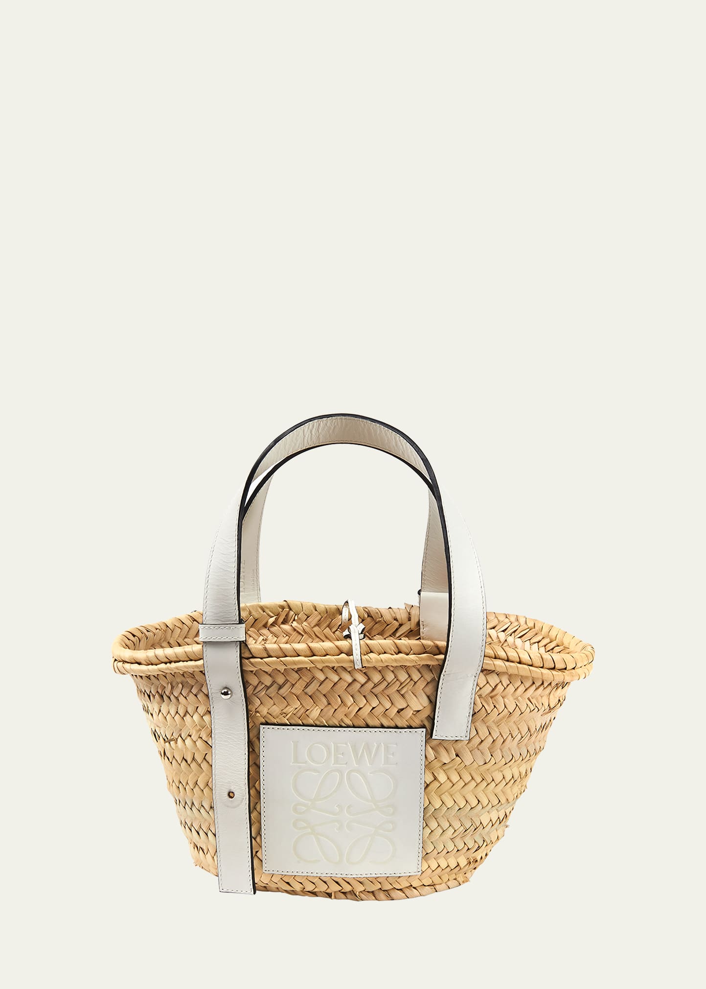 Loewe x Paula's Ibiza Basket Small Bag in Palm Leaf with Leather Handles