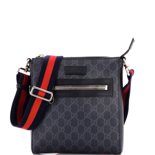 GUCCI Web Strap Front Zip Messenger Bag GG Coated Canvas Small