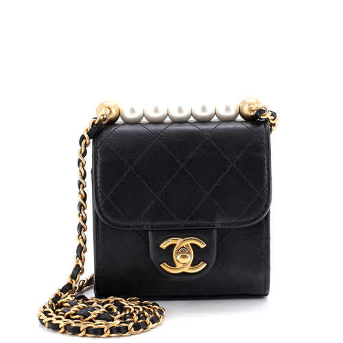 CHANEL Chic Pearls Flap Clutch with Chain Quilted Goatskin Mini