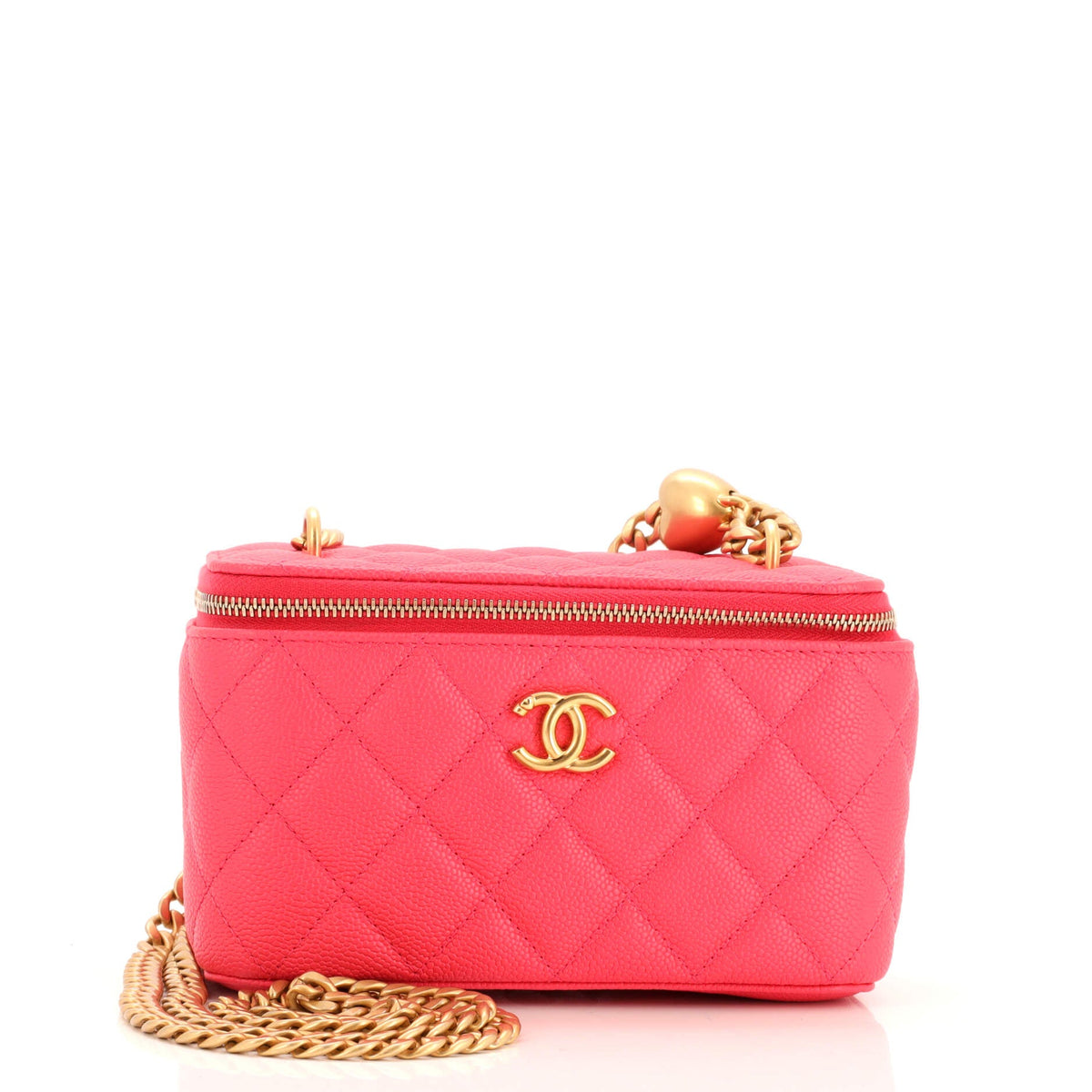 Chanel CHANEL Sweet Heart Vanity Case with Chain Quilted Caviar Small