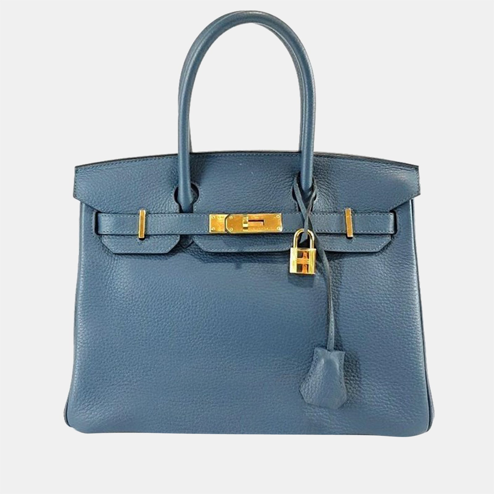 Herm?s Sac Birkin 30 en cuir bleu avec accessoires plaqués or