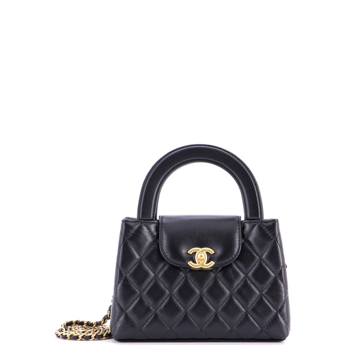 CHANEL Kelly Top Handle Shopping Bag Quilted Shiny Aged Calfskin Mini