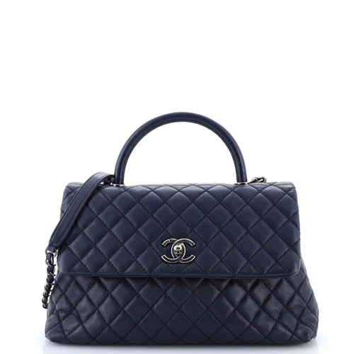 CHANEL Coco Top Handle Bag Quilted Caviar Medium
