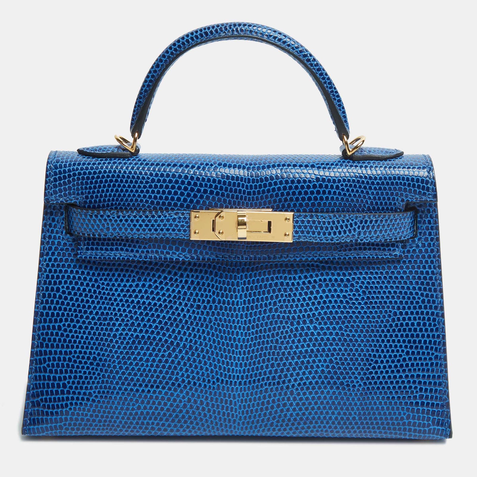 Herm?s Sac Mini Kelly II Sellier 20 Hermès Bleu Saphir Lézard Niloticus Finition Or