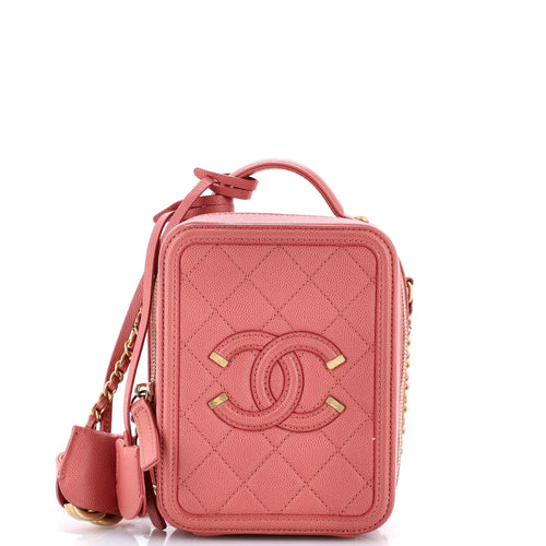 CHANEL Filigree Vertical Vanity Case Quilted Caviar