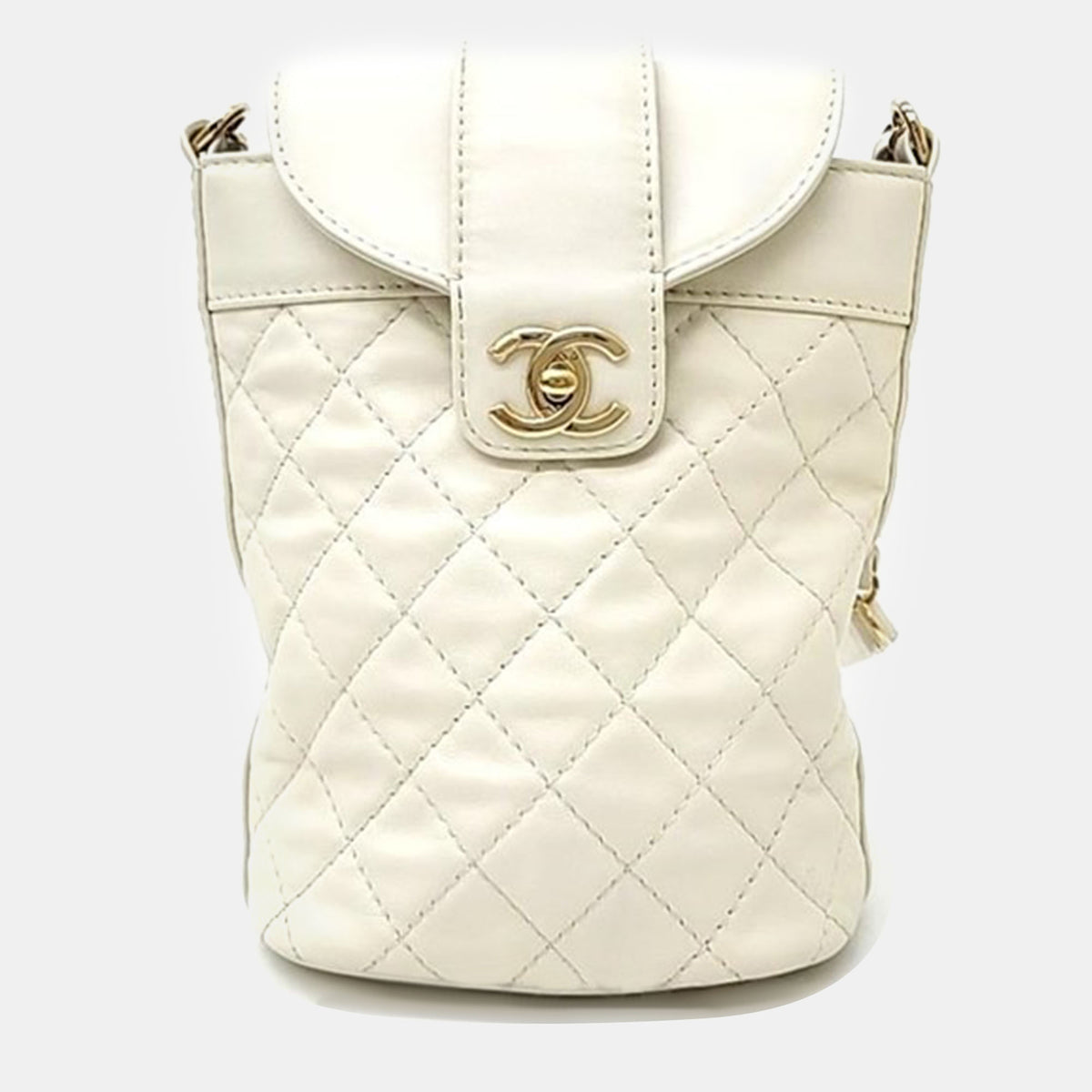 Chanel Cream Leather Quilted CC Bucket Bag