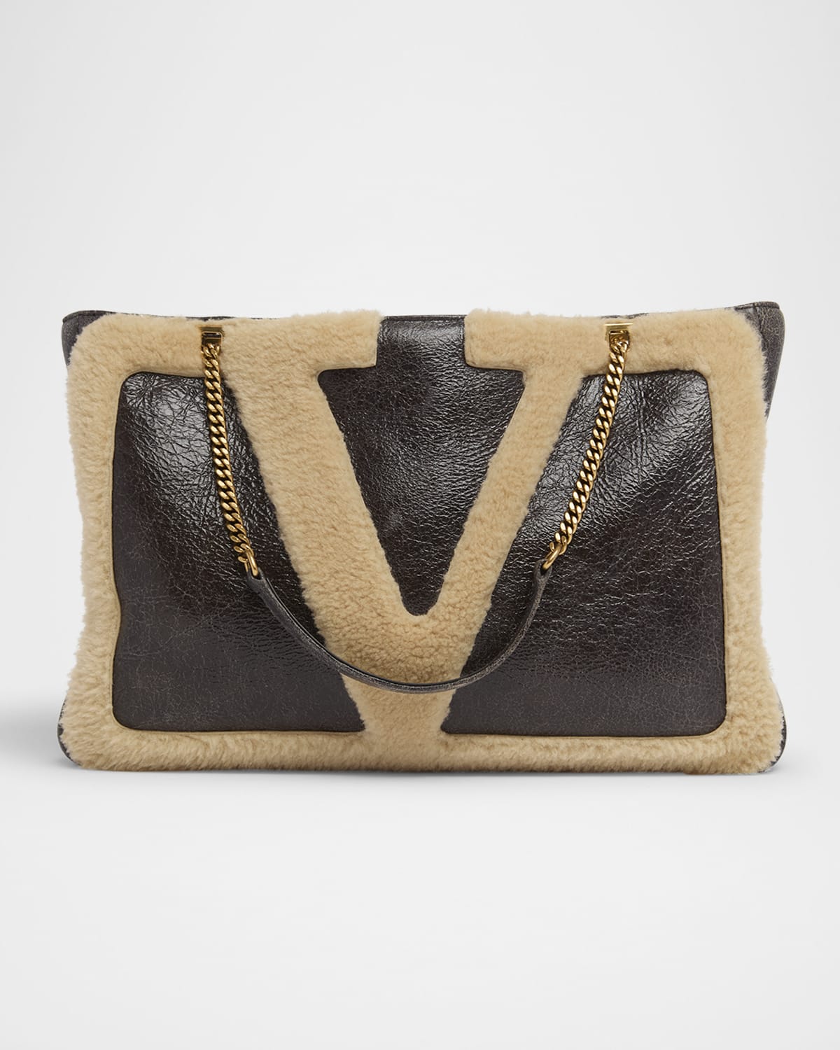 Valentino Viva Superstar Medium Shearling VLogo Tote Bag